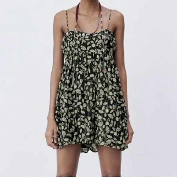 Zara Floral Metallic Printed Romper - Size Small - Picture 2 of 7